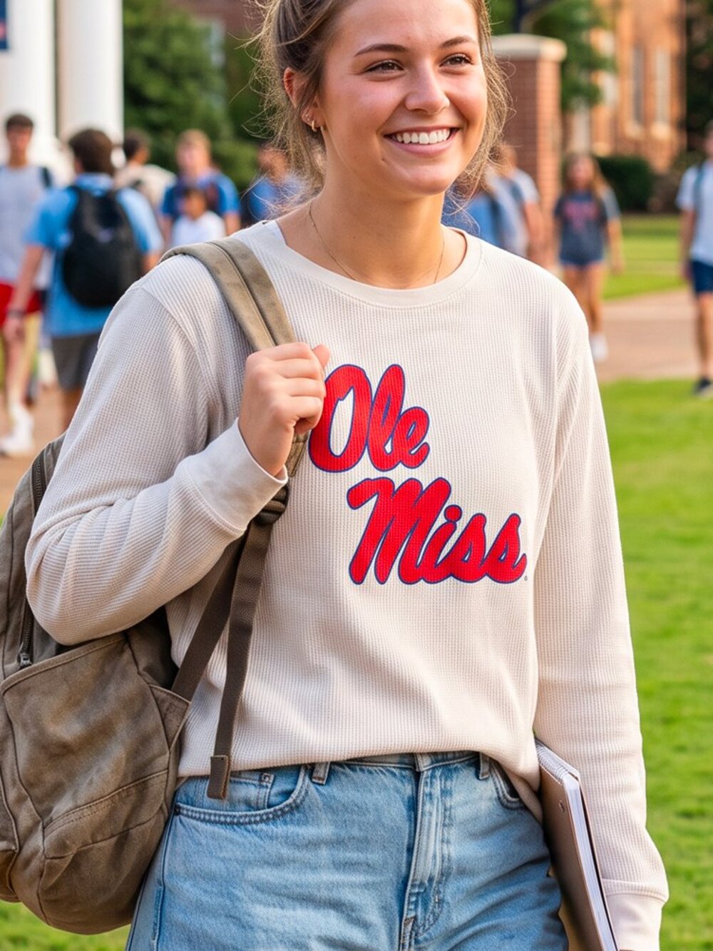Ole Miss Women's 2XL Mini Waffle Crew NATURAL